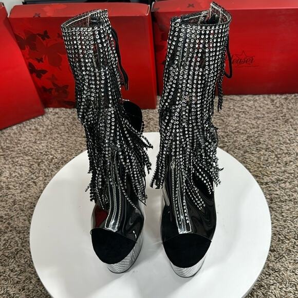 Adore-1017SRS Black Rhinestone Fringe Bootie $110 - Picture 6 of 16